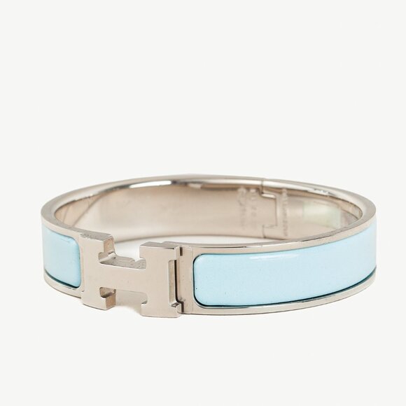 *SOLD* Hermes Clic H Bracelet in Silver Tone and Blue Ciel - Picture 2 of 7